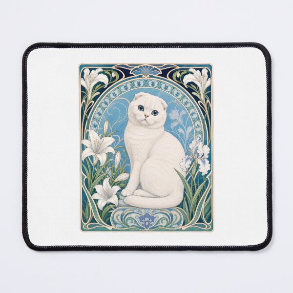 Item preview, White Scottish Fold Cat Blue Eyes Art Nouveau designed and sold by AntiqueImages.