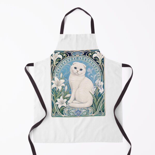 Item preview, White Scottish Fold Cat Blue Eyes Art Nouveau designed and sold by AntiqueImages.