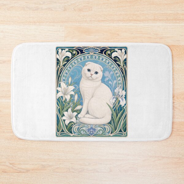 Item preview, White Scottish Fold Cat Blue Eyes Art Nouveau designed and sold by AntiqueImages.