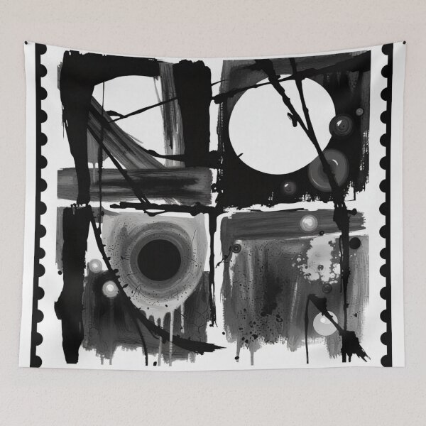 Item preview, playful disorder charcoal stamp black and white geometric abstract design designed and sold by SmashingDeals.