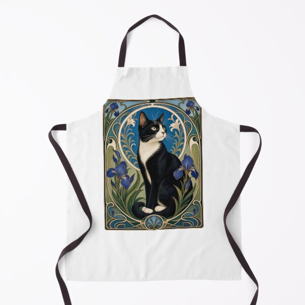 Item preview, Art Nouveau Tuxedo Cat Elegant Floral designed and sold by AntiqueImages.
