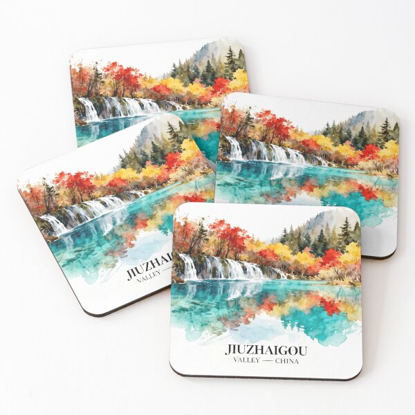 Item preview, Colorful Jiuzhaigou Valley Watercolor Fall Landscape designed and sold by drchzak.