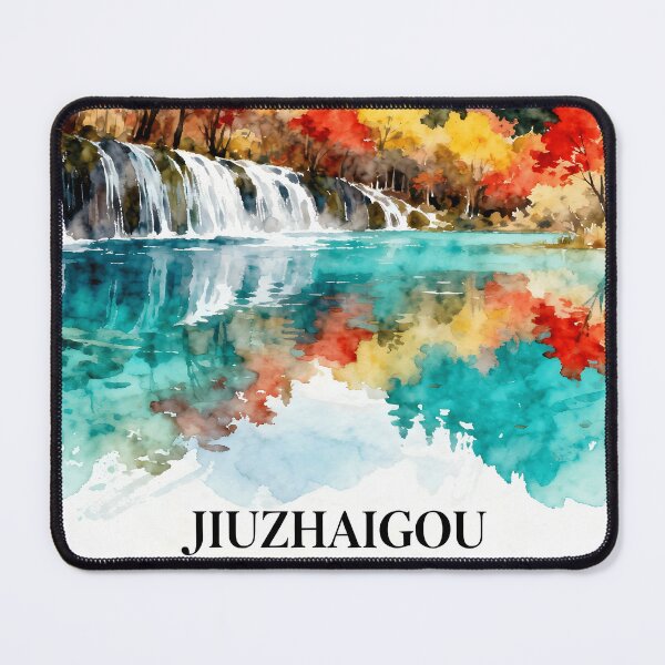 Item preview, Colorful Jiuzhaigou Valley Watercolor Fall Landscape designed and sold by drchzak.
