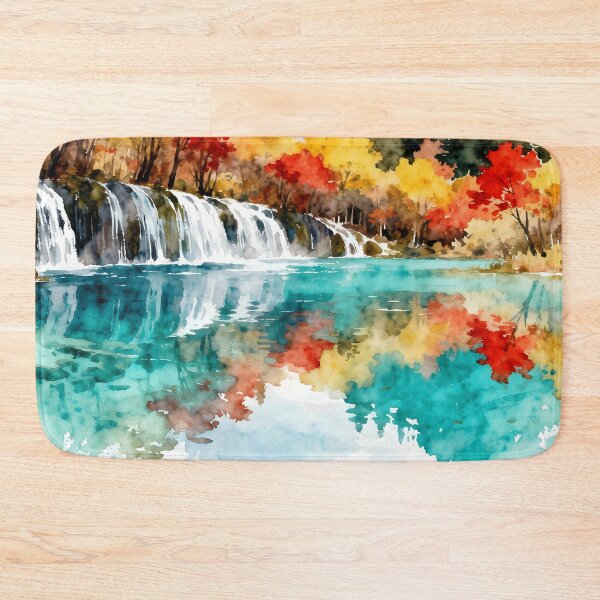Item preview, Colorful Jiuzhaigou Valley Watercolor Fall Landscape designed and sold by drchzak.