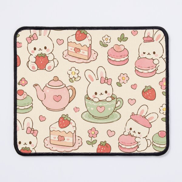 Item preview, Bunny Strawberry Tea Party Kawaii Pattern designed and sold by Soft Berry Studio.