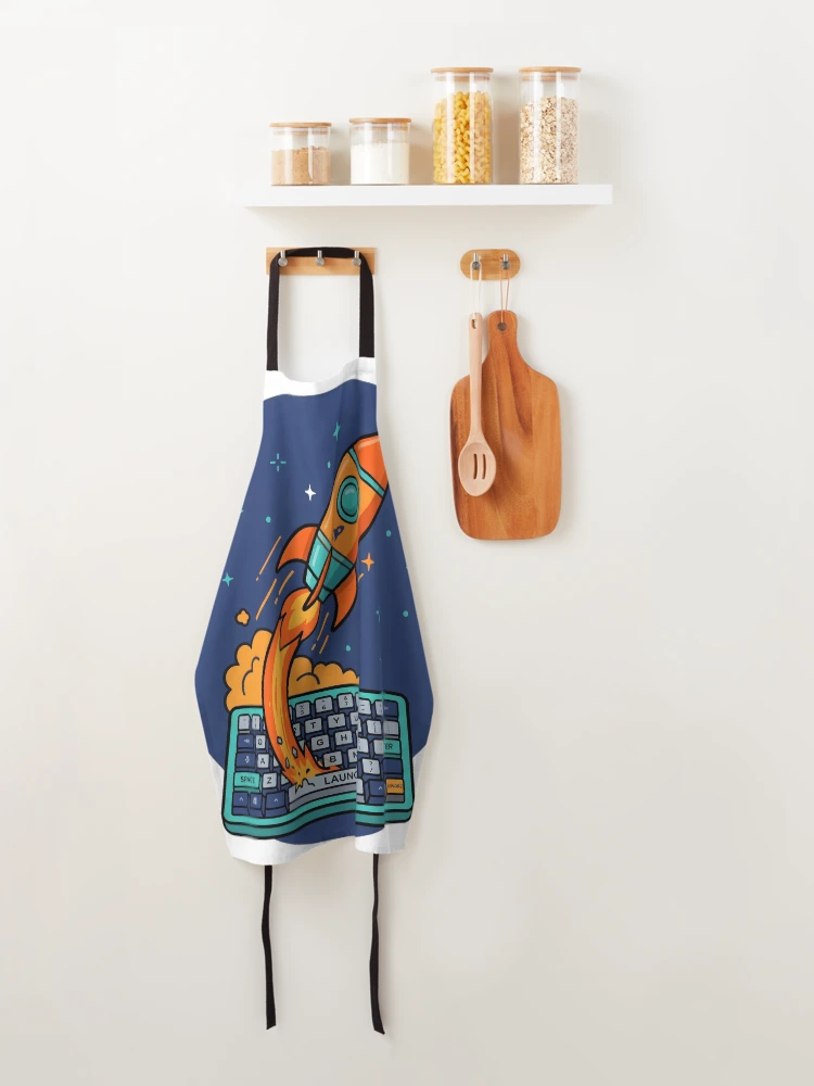 Thumbnail 4 of 6, Apron, Code rocket ready for launch designed and sold by CosmicCode.