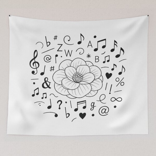 Item preview, Abstract Music Symbols – Minimal Black and White Typographic Composition designed and sold by Joyfulfabric.