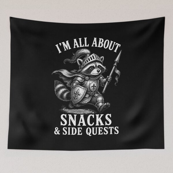 Item preview, Snacks & Side Quests Raccoon Knight Shirt – Funny Fantasy Meme for Gamers and D&D Fans designed and sold by Lichtisign.