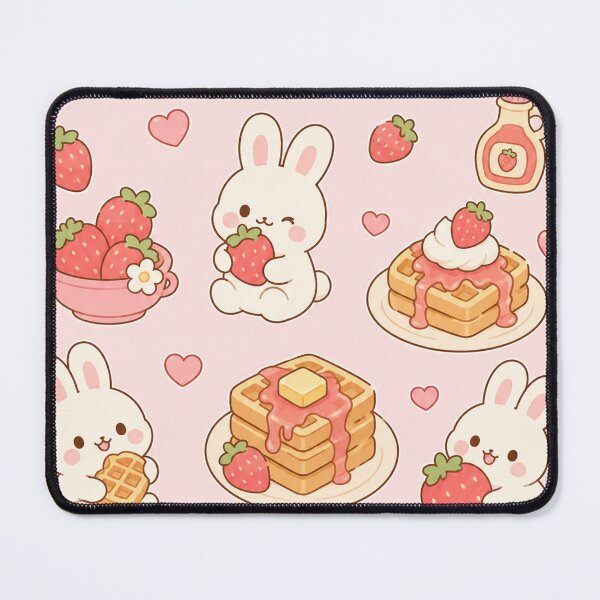Item preview, Cute Bunny Strawberry Waffle Kawaii Pattern designed and sold by Soft Berry Studio.