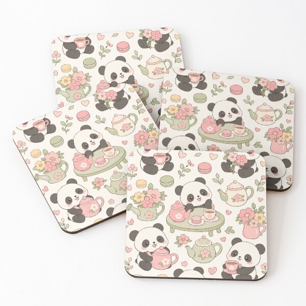 Item preview, Cute Panda Flower Tea House Kawaii Pattern designed and sold by Soft Berry Studio.