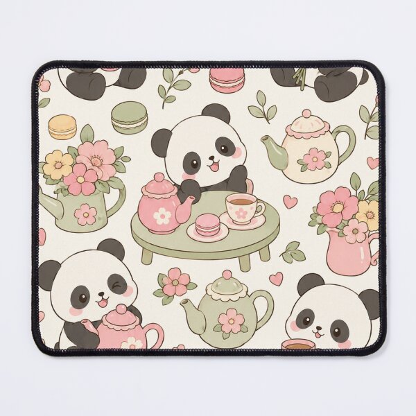 Item preview, Cute Panda Flower Tea House Kawaii Pattern designed and sold by Soft Berry Studio.