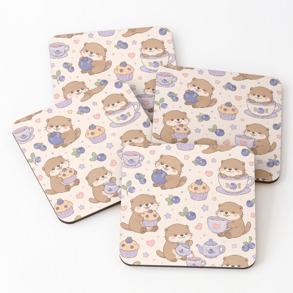 Item preview, Cute Otter Blueberry Tea Kawaii Pattern designed and sold by Soft Berry Studio.