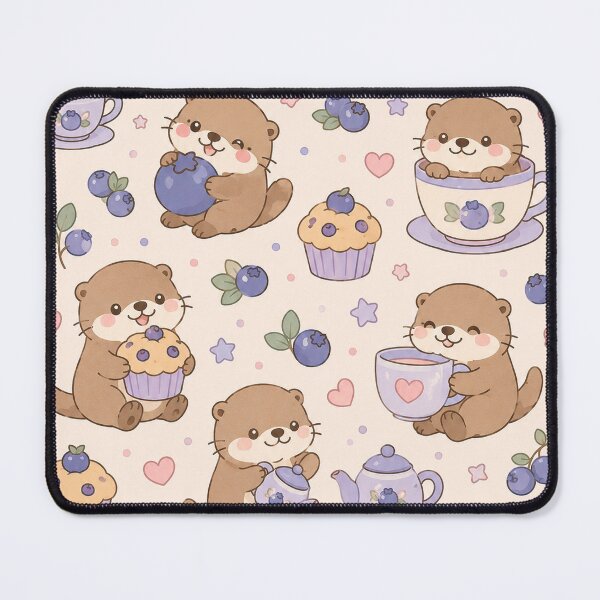 Item preview, Cute Otter Blueberry Tea Kawaii Pattern designed and sold by Soft Berry Studio.