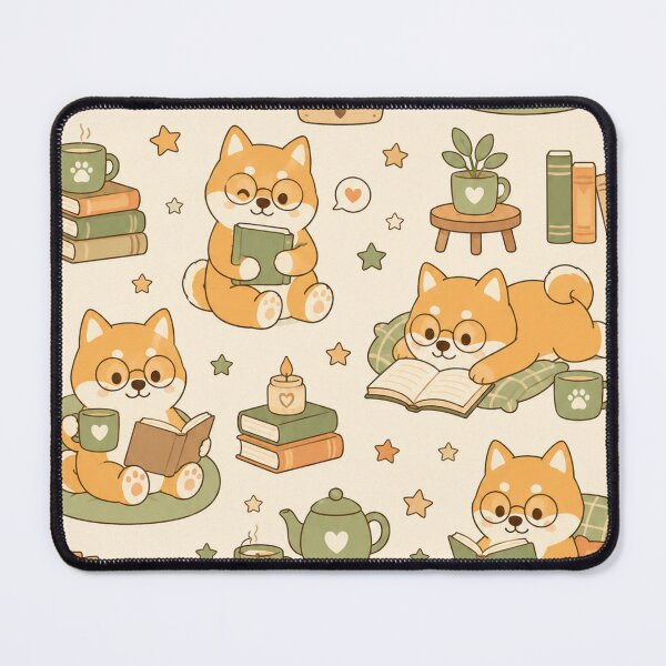 Item preview, Cute Shiba Cozy Reading Kawaii Pattern designed and sold by Soft Berry Studio.