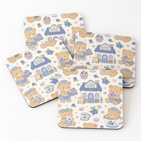 Item preview, Cute Teddy Bear Blueberry Tea House Kawaii Pattern designed and sold by Soft Berry Studio.