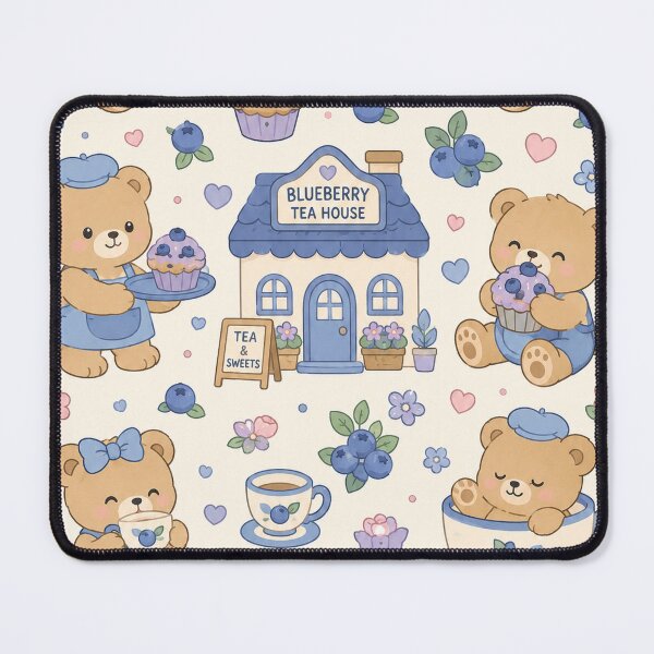 Item preview, Cute Teddy Bear Blueberry Tea House Kawaii Pattern designed and sold by Soft Berry Studio.