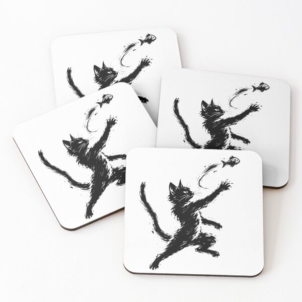 Item preview, Black Cat Chasing Fish designed and sold by ChocoMellowCo.