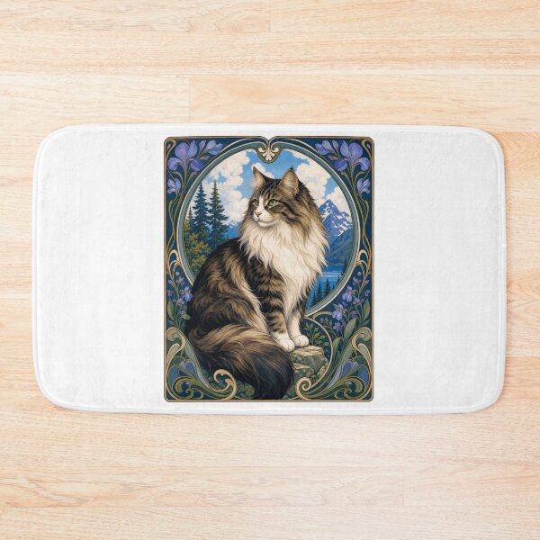 Item preview, Majestic Longhair Cat Art Nouveau Mountain designed and sold by AntiqueImages.