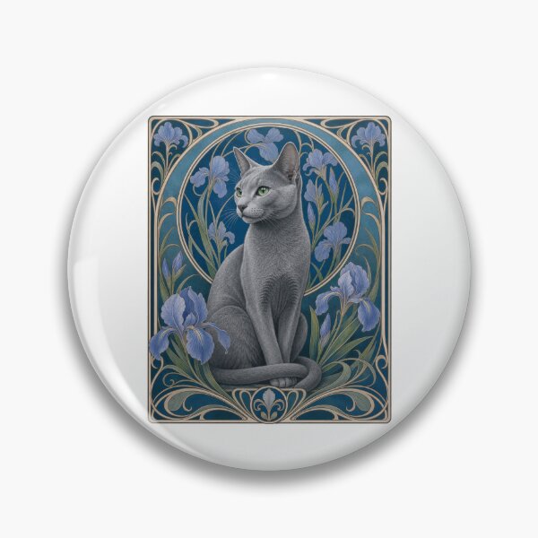 Item preview, Elegant Grey Cat Art Nouveau Russian Blue designed and sold by AntiqueImages.