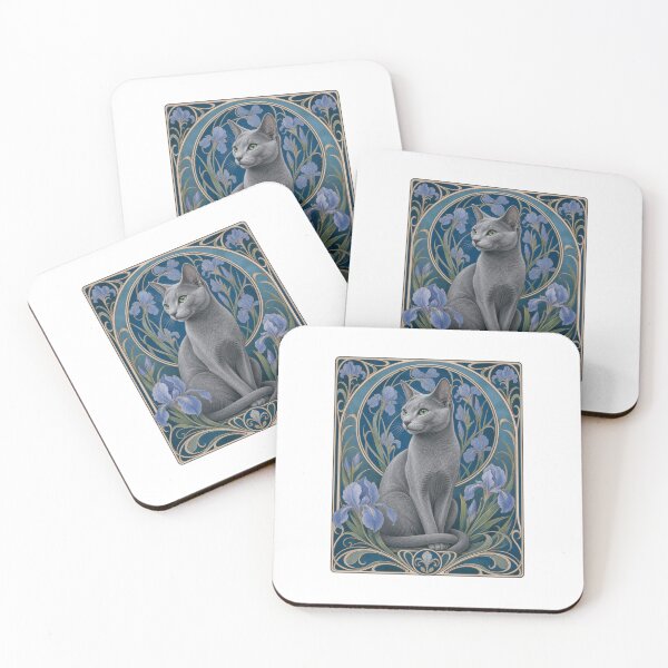 Item preview, Elegant Grey Cat Art Nouveau Russian Blue designed and sold by AntiqueImages.