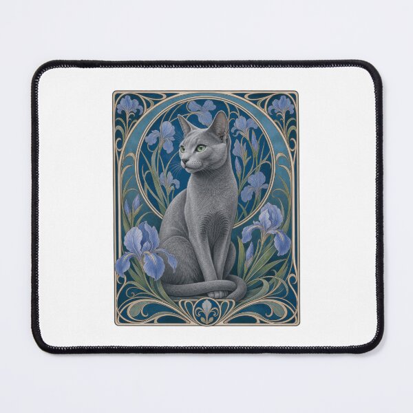 Item preview, Elegant Grey Cat Art Nouveau Russian Blue designed and sold by AntiqueImages.