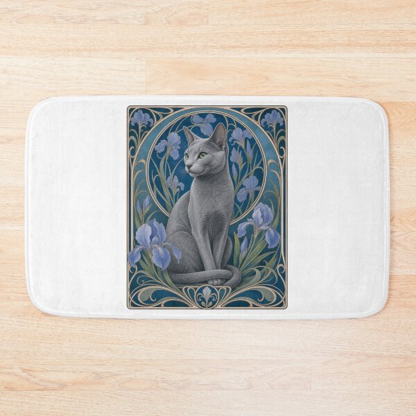 Item preview, Elegant Grey Cat Art Nouveau Russian Blue designed and sold by AntiqueImages.
