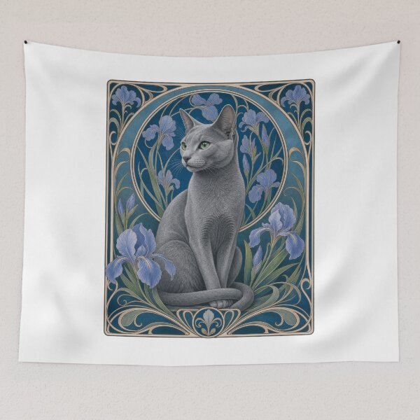 Item preview, Elegant Grey Cat Art Nouveau Russian Blue designed and sold by AntiqueImages.