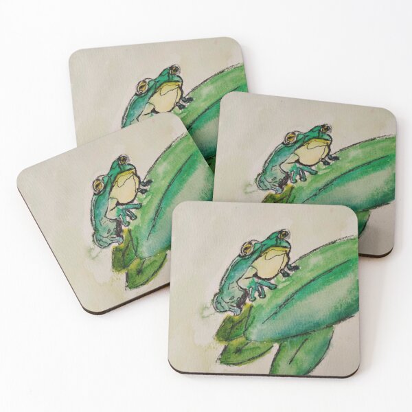 Item preview, Watercolor Green Tree Frog on Leaf Illustration designed and sold by GothicMeadow.