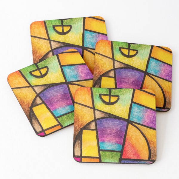 Item preview, Vibrant Geometric Abstract Stained Glass Art | Rainbow Color Block Art designed and sold by BuckaBaby.