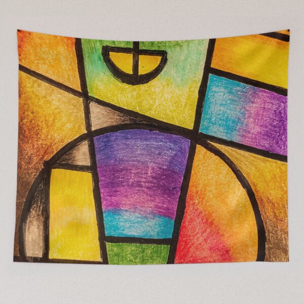 Item preview, Vibrant Geometric Abstract Stained Glass Art | Rainbow Color Block Art designed and sold by BuckaBaby.