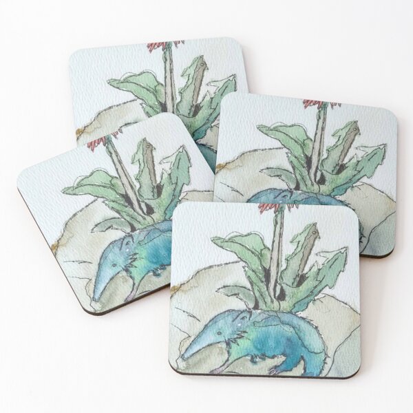 Item preview, Cute Watercolor Blue Anteater and Red Flower Drawing designed and sold by GothicMeadow.