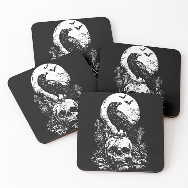 Item preview, Gothic Raven on Skull Vintage Graveyard Woodcut designed and sold by DarkOriginArts.