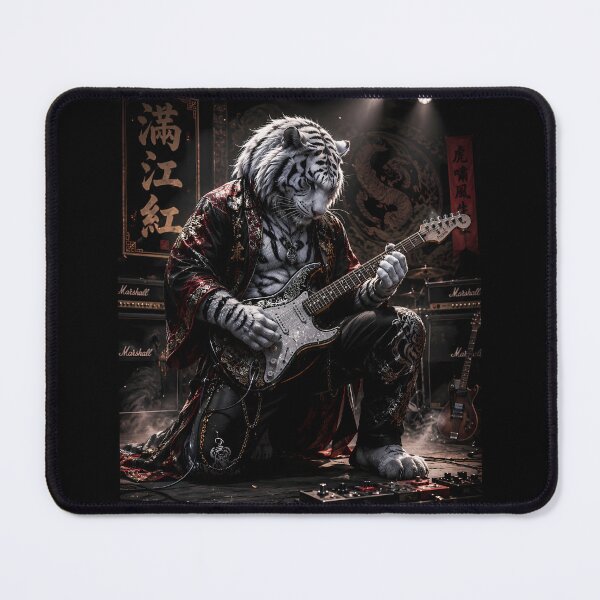 Item preview, White Tiger Guitarist Rock Legend | Fantasy Music Tiger Art designed and sold by ManJiangHong.