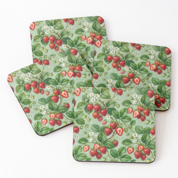 Item preview, Vintage Painted Strawberry Pattern - Cottagecore Botanical on Sage Green designed and sold by Digital Muse Store.