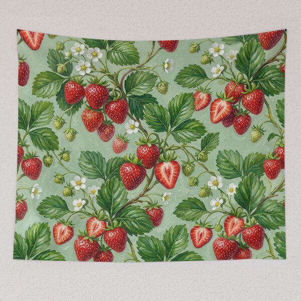 Item preview, Vintage Painted Strawberry Pattern - Cottagecore Botanical on Sage Green designed and sold by Digital Muse Store.