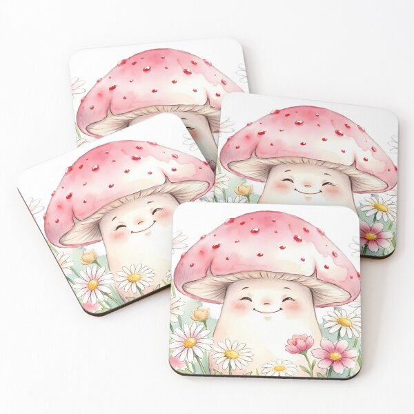 Item preview, Happy Mushroom Friends - Kawaii Cottagecore Mushroom with Flowers Watercolor Art designed and sold by SupernovaNote.