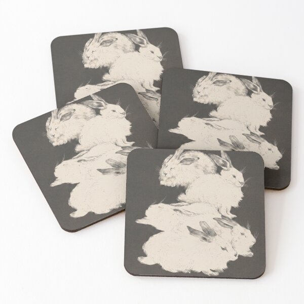 Item preview, White angora rabbits on black background - vintage bunny art  designed and sold by celeste-archive.