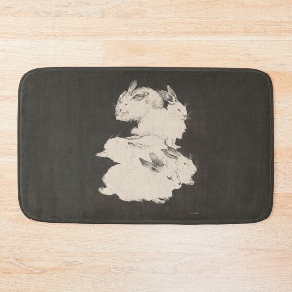 Item preview, White angora rabbits on black background - vintage bunny art  designed and sold by celeste-archive.