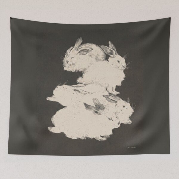 Item preview, White angora rabbits on black background - vintage bunny art  designed and sold by celeste-archive.
