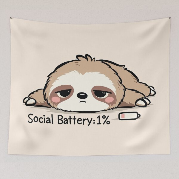 Item preview, Social Battery 1% Sloth | Cute Introvert Sloth | Funny Social Battery Meme designed and sold by Kutiefy-shop.