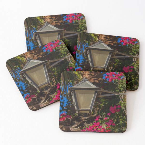 Item preview, Vintage Lantern and Pink Bougainvillea Climbing a Palm Tree in a Sunny Tropical Garden designed and sold by Nmallia.