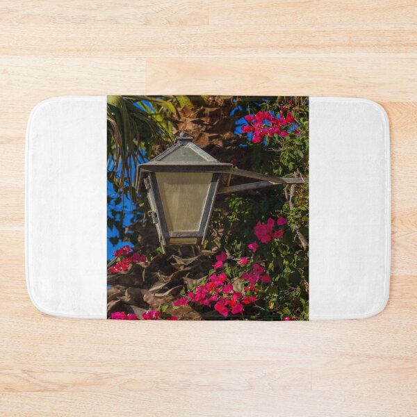 Item preview, Vintage Lantern and Pink Bougainvillea Climbing a Palm Tree in a Sunny Tropical Garden designed and sold by Nmallia.