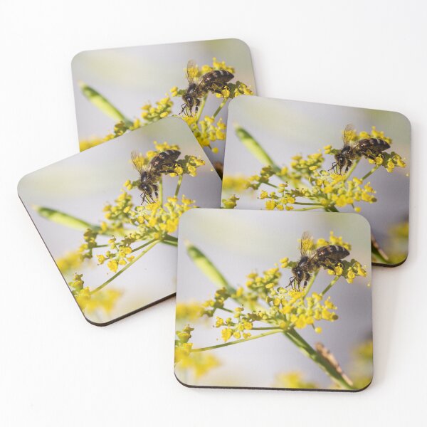 Item preview, Honeybee Pollinating Yellow Wildflower Close-Up Macro Photography Of Bee On Blossom designed and sold by Nmallia.
