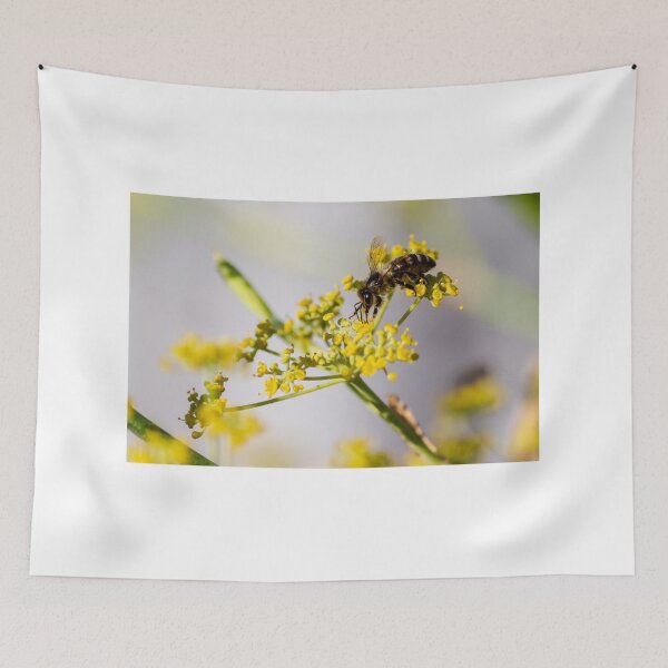 Item preview, Honeybee Pollinating Yellow Wildflower Close-Up Macro Photography Of Bee On Blossom designed and sold by Nmallia.