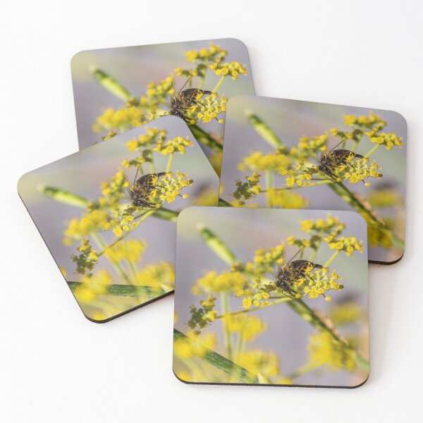 Item preview, Honeybee Pollinating Yellow Wildflower Close-Up Macro Photography Of Bee On Blossom designed and sold by Nmallia.