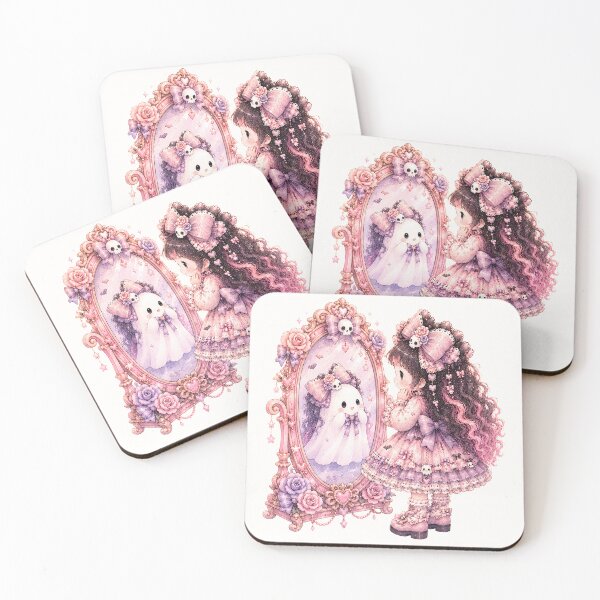 Item preview, Coquette Ghost Mirror Girl | Kawaii Pastel Goth Halloween Reflection Art designed and sold by looplandger.