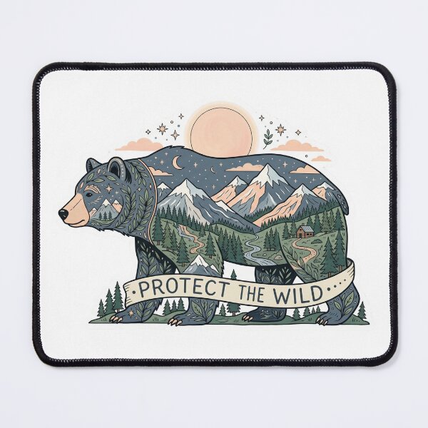 Item preview, Protect the Wild - Mountain Forest Double Exposure - Vintage Nature Art designed and sold by Mr. Pawsome.