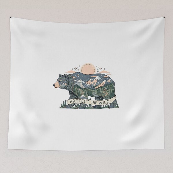 Item preview, Protect the Wild - Mountain Forest Double Exposure - Vintage Nature Art designed and sold by Mr. Pawsome.