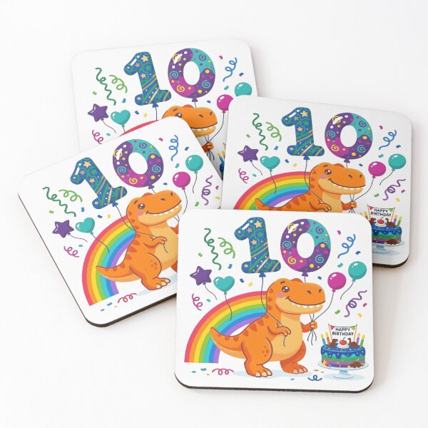 Item preview, 10th T-rex birthday dino lover balloons and a rainbow designed and sold by Tronstell.