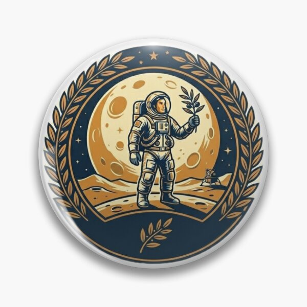 Item preview, Astronaut Holding Olive Branch on Moon Emblem Space Art designed and sold by Fatomfatom.